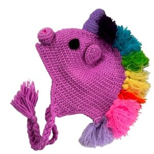 Handmade unicorn yarn beanie purple
